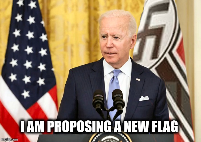 Joe Biden with US and Nazi German Flag | I AM PROPOSING A NEW FLAG | image tagged in joe biden with us and nazi german flag | made w/ Imgflip meme maker