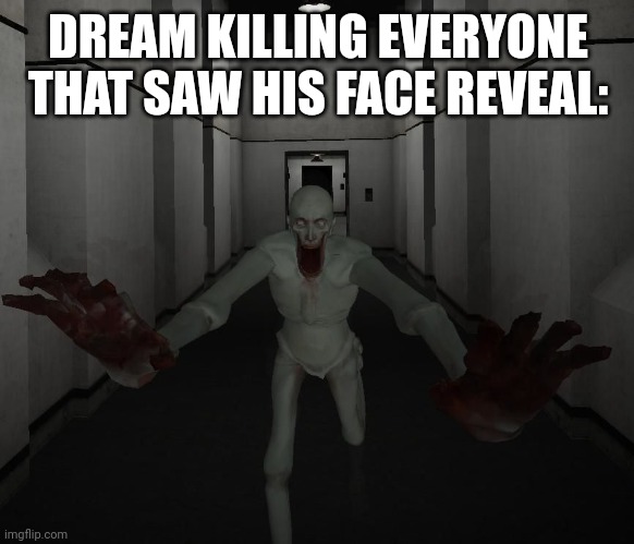 Unface reveal moment | DREAM KILLING EVERYONE THAT SAW HIS FACE REVEAL: | image tagged in scp 096 | made w/ Imgflip meme maker