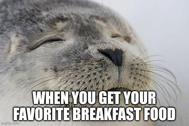 i love grits | WHEN YOU GET YOUR FAVORITE BREAKFAST FOOD | image tagged in memes,satisfied seal | made w/ Imgflip meme maker