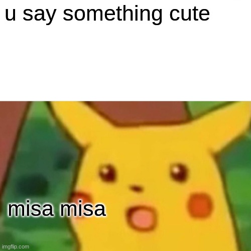 misa misa | u say something cute; misa misa | image tagged in memes,surprised pikachu,death note | made w/ Imgflip meme maker