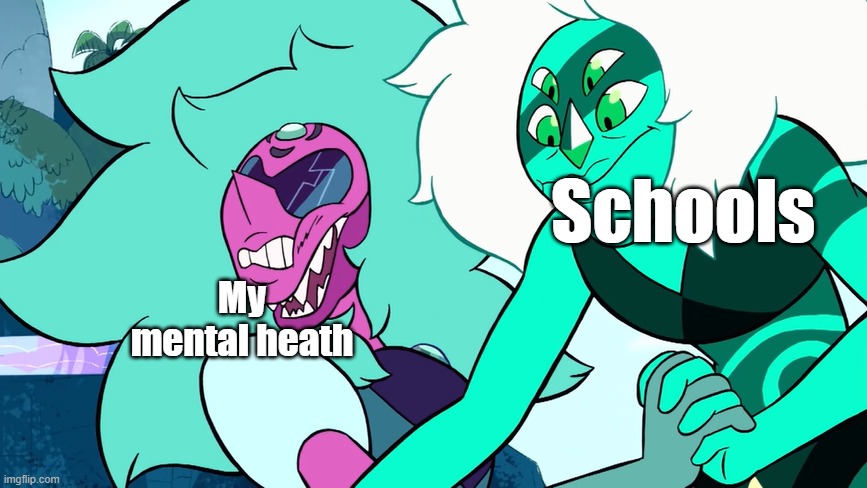 Malachite punching Alexandrite | My mental heath; Schools | image tagged in malachite punching alexandrite | made w/ Imgflip meme maker