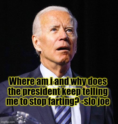Joe Biden | Where am i and why does the president keep telling me to stop farting? -slo joe | image tagged in joe biden | made w/ Imgflip meme maker