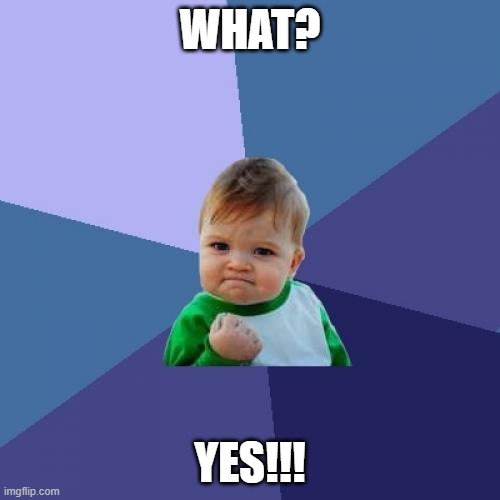 Success Kid Meme | WHAT? YES!!! | image tagged in memes,success kid | made w/ Imgflip meme maker