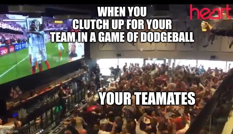 Crazy Crowd | WHEN YOU CLUTCH UP FOR YOUR TEAM IN A GAME OF DODGEBALL; YOUR TEAMATES | image tagged in crazy crowd | made w/ Imgflip meme maker