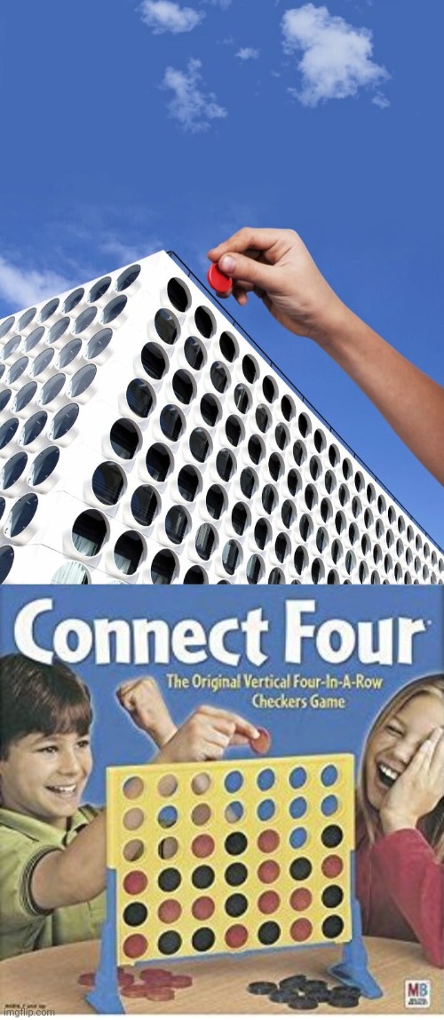 Connect Four building | image tagged in connect four,building,game,memes,buildings,optical illusion | made w/ Imgflip meme maker