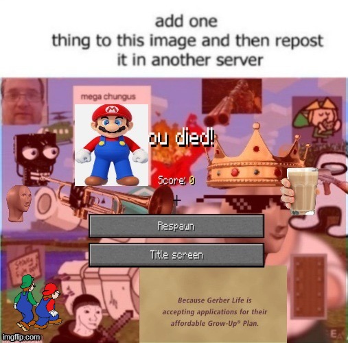 Add one thing then post in another server | image tagged in hotel mario,mario,memes | made w/ Imgflip meme maker