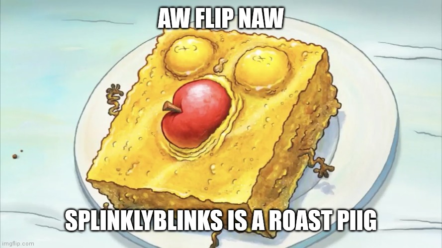 Spunch bob | AW FLIP NAW; SPLINKLYBLINKS IS A ROAST PIIG | image tagged in spunch bob | made w/ Imgflip meme maker