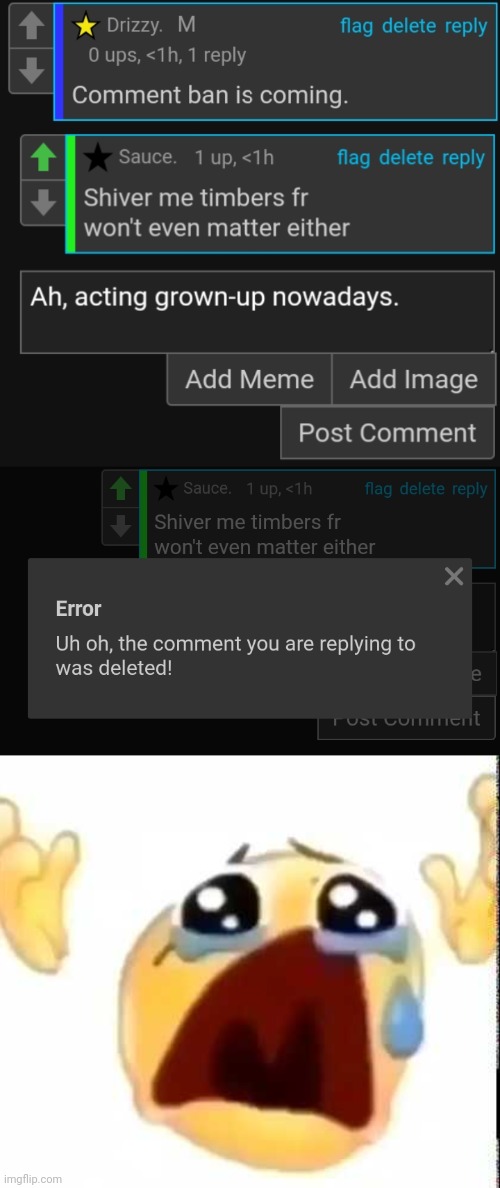 . | image tagged in cursed crying emoji | made w/ Imgflip meme maker