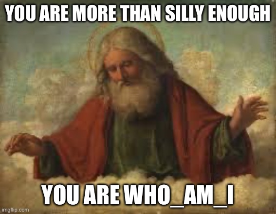 Silly | YOU ARE MORE THAN SILLY ENOUGH; YOU ARE WHO_AM_I | image tagged in god,silly,goose | made w/ Imgflip meme maker