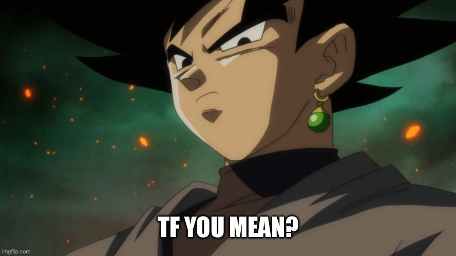 Goku Black Serious | TF YOU MEAN? | image tagged in goku black serious | made w/ Imgflip meme maker