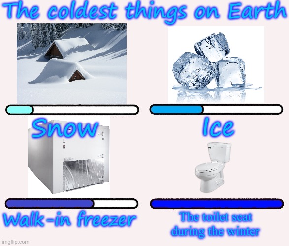 The Coldest Things On Earth | The toilet seat during the winter | image tagged in the coldest things on earth | made w/ Imgflip meme maker