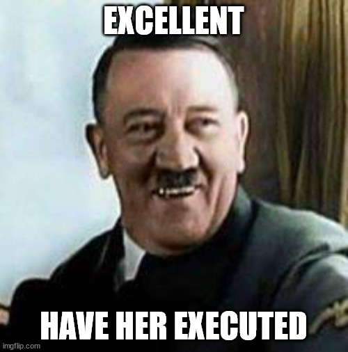 laughing hitler | EXCELLENT HAVE HER EXECUTED | image tagged in laughing hitler | made w/ Imgflip meme maker