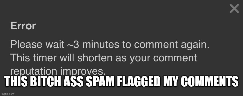 THIS BITCH ASS SPAM FLAGGED MY COMMENTS | made w/ Imgflip meme maker