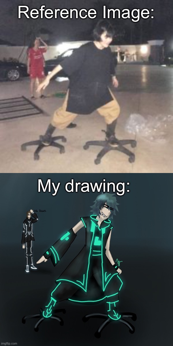 Istfg I have way too many tron ocs. anyways meme drawover thingy | Reference Image:; My drawing: | made w/ Imgflip meme maker