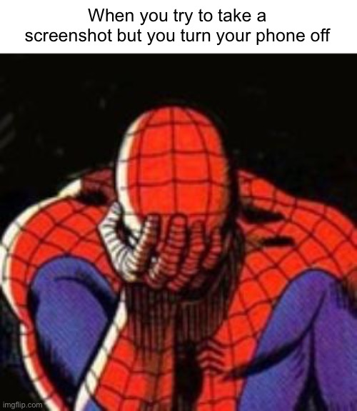 the same thing happened to me | When you try to take a screenshot but you turn your phone off | image tagged in memes,sad spiderman,spiderman,dive | made w/ Imgflip meme maker