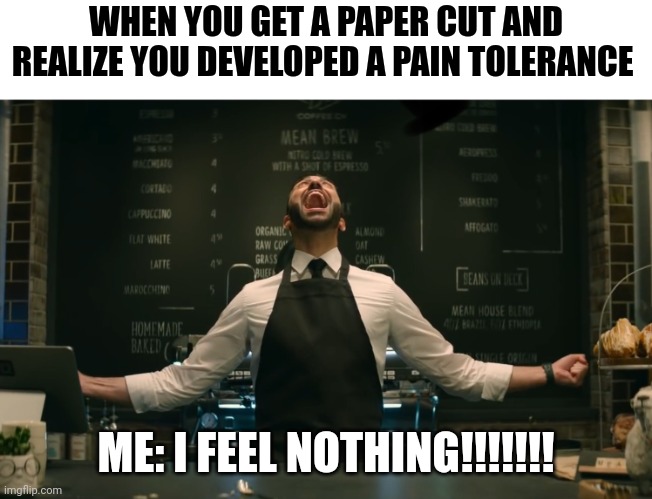 I feel nothing!!!!!!!! | WHEN YOU GET A PAPER CUT AND REALIZE YOU DEVELOPED A PAIN TOLERANCE; ME: I FEEL NOTHING!!!!!!! | image tagged in sonic 2 he s back | made w/ Imgflip meme maker