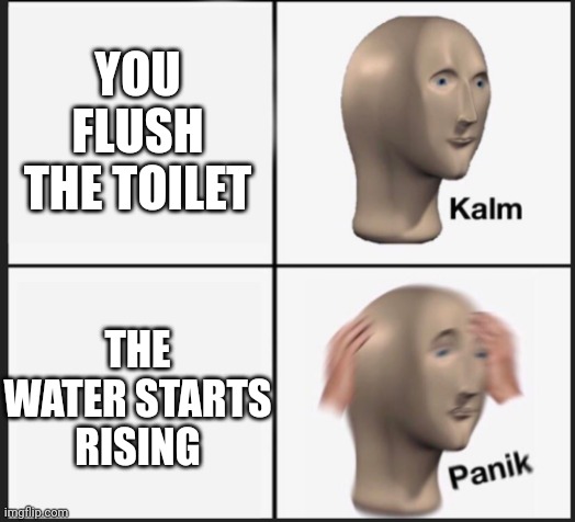 It is no longer a trilogy. It is a movie. | YOU FLUSH THE TOILET; THE WATER STARTS RISING | image tagged in calm panic | made w/ Imgflip meme maker