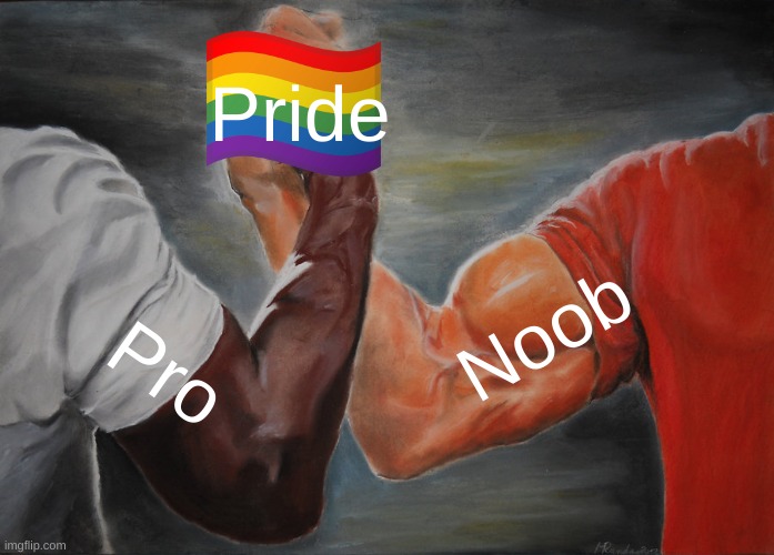 Epic Handshake Meme | Pride; Noob; Pro | image tagged in memes,epic handshake | made w/ Imgflip meme maker