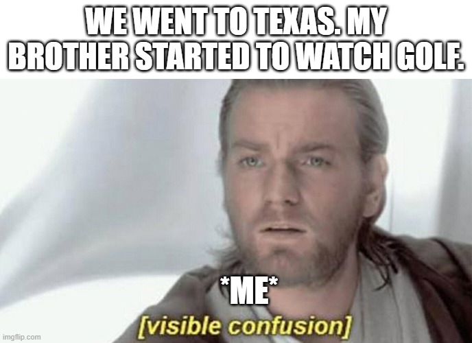 my brother is already weird enough. this just makes it worse | WE WENT TO TEXAS. MY BROTHER STARTED TO WATCH GOLF. *ME* | image tagged in visible confusion,golf,brothers | made w/ Imgflip meme maker