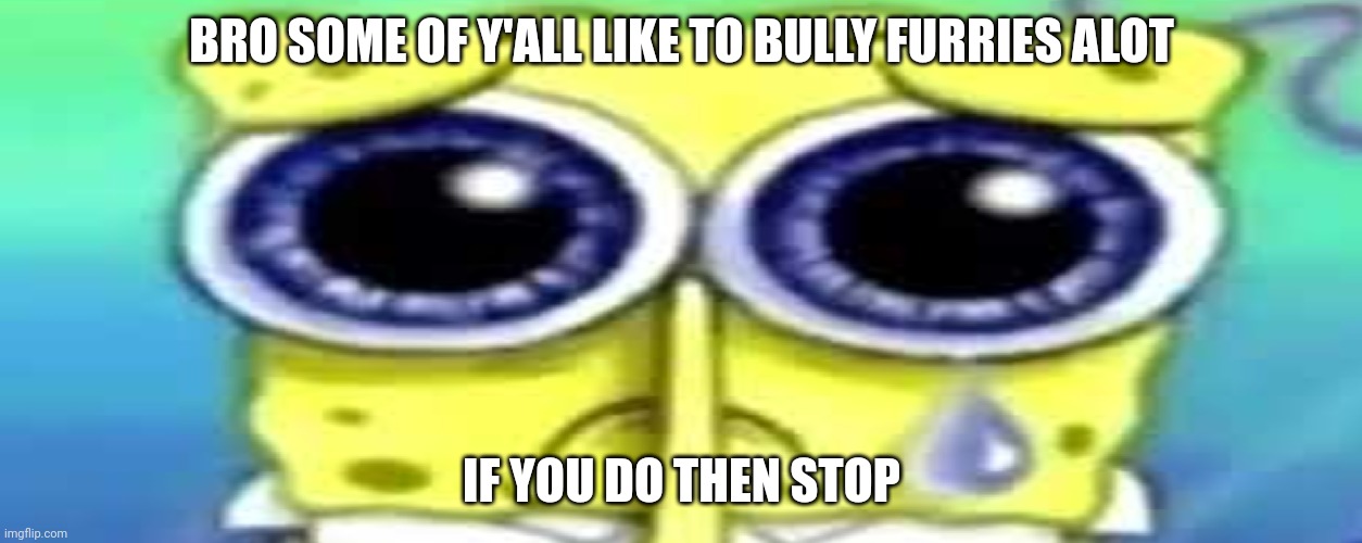 Sad Spong | BRO SOME OF Y'ALL LIKE TO BULLY FURRIES ALOT; IF YOU DO THEN STOP | image tagged in sad spong | made w/ Imgflip meme maker