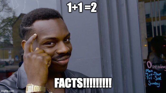 Roll Safe Think About It | 1+1 =2; FACTS!!!!!!!!! | image tagged in memes,roll safe think about it | made w/ Imgflip meme maker