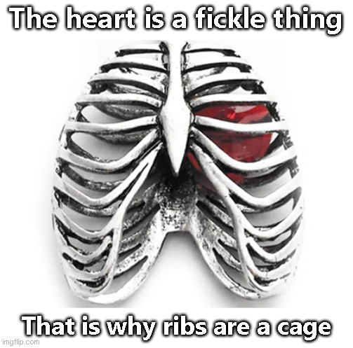 The heart is a fickle thing | The heart is a fickle thing; That is why ribs are a cage | image tagged in memes,wholesome | made w/ Imgflip meme maker
