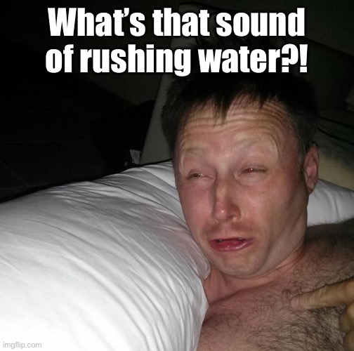Limmy waking up | What’s that sound of rushing water?! | image tagged in limmy waking up | made w/ Imgflip meme maker