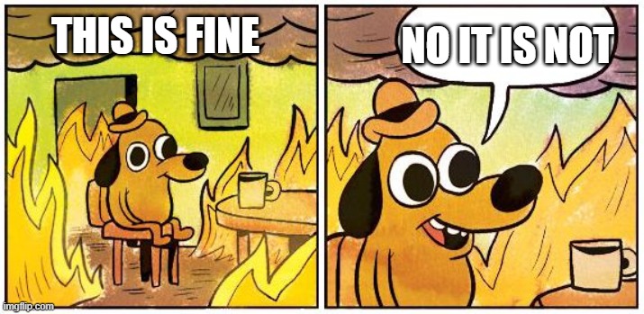 This is Fine (Blank) | NO IT IS NOT; THIS IS FINE | image tagged in this is fine blank | made w/ Imgflip meme maker