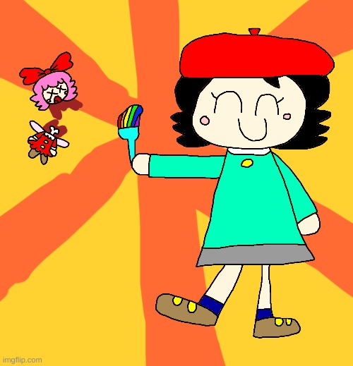 Adeleine and Ribbon are friends | image tagged in kirby,gore,blood,funny,cute,fanart | made w/ Imgflip meme maker