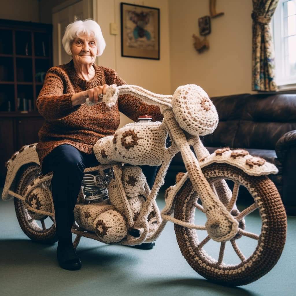 High Quality Granny grandma biker Harley Davidson crochet Blank Meme Template