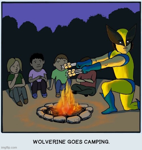 Wolverine...Camping | image tagged in wolverine | made w/ Imgflip meme maker