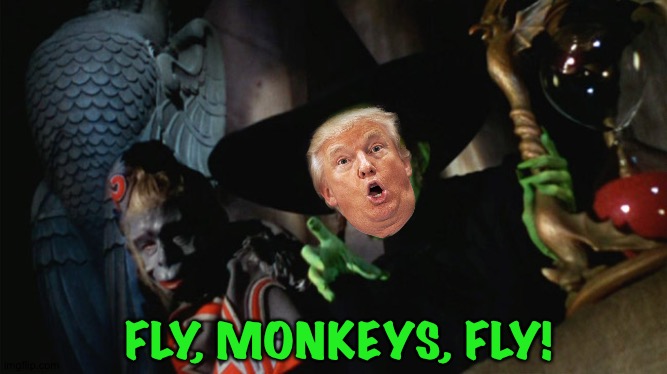 wicked witch with hourglass and flying monkey | FLY, MONKEYS, FLY! | image tagged in wicked witch with hourglass and flying monkey | made w/ Imgflip meme maker