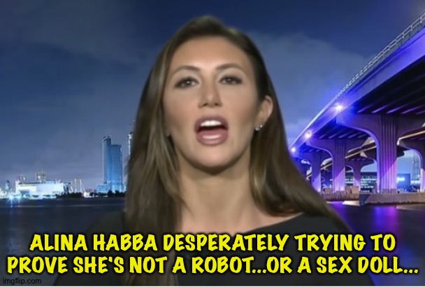 Trump spokesrobot Alina Habba | ALINA HABBA DESPERATELY TRYING TO PROVE SHE'S NOT A ROBOT...OR A SEX DOLL... | image tagged in alina habba | made w/ Imgflip meme maker