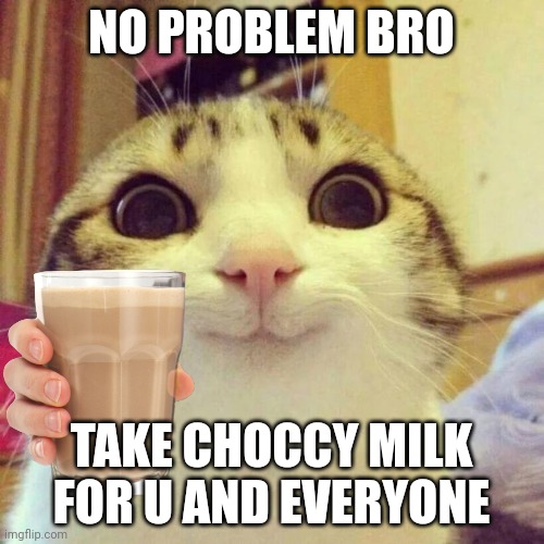 NO PROBLEM BRO TAKE CHOCCY MILK FOR U AND EVERYONE | made w/ Imgflip meme maker