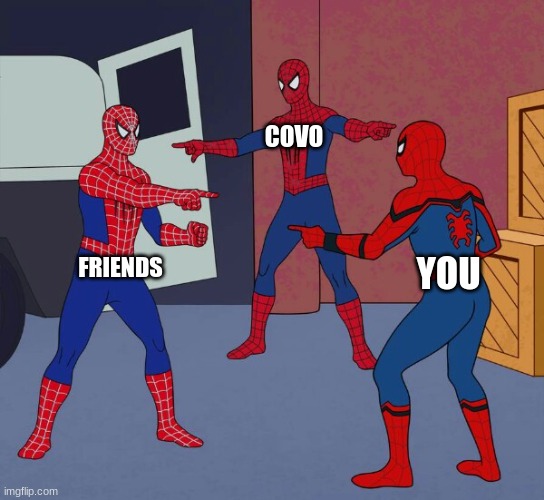 covo | COVO; FRIENDS; YOU | image tagged in spider man triple | made w/ Imgflip meme maker