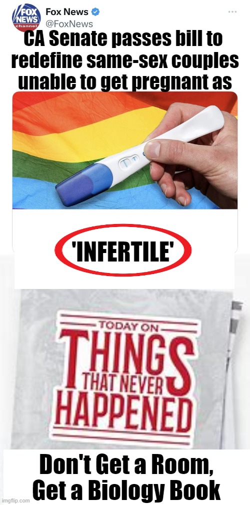Rewriting The Dictionary, One Word at a Time | CA Senate passes bill to 
redefine same-sex couples
unable to get pregnant as; 'INFERTILE'; Don't Get a Room,
Get a Biology Book | image tagged in politics,political humor,pc,infertile,couples,somethings wrong | made w/ Imgflip meme maker