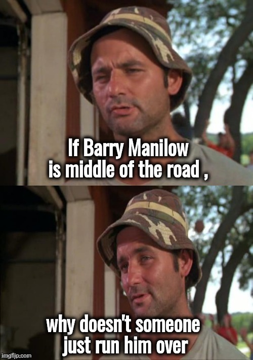 Bill Murray bad joke | If Barry Manilow is middle of the road , why doesn't someone
 just run him over | image tagged in bill murray bad joke | made w/ Imgflip meme maker