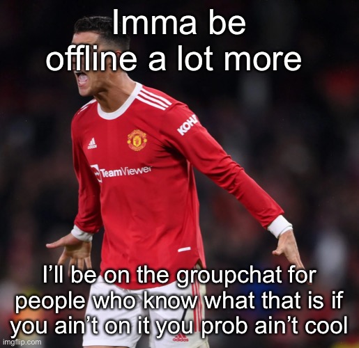 Ronaldo | Imma be offline a lot more; I’ll be on the groupchat for people who know what that is if you ain’t on it you prob ain’t cool | image tagged in ronaldo | made w/ Imgflip meme maker