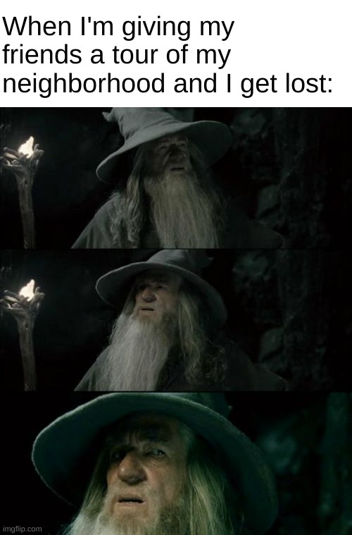 nobody panic... | When I'm giving my friends a tour of my neighborhood and I get lost: | image tagged in memes,confused gandalf,funny,lord of the rings | made w/ Imgflip meme maker