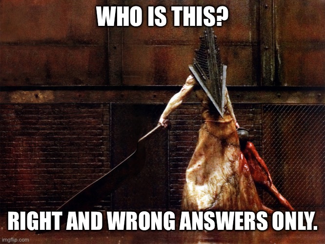 pyramid head | WHO IS THIS? RIGHT AND WRONG ANSWERS ONLY. | image tagged in pyramid head | made w/ Imgflip meme maker