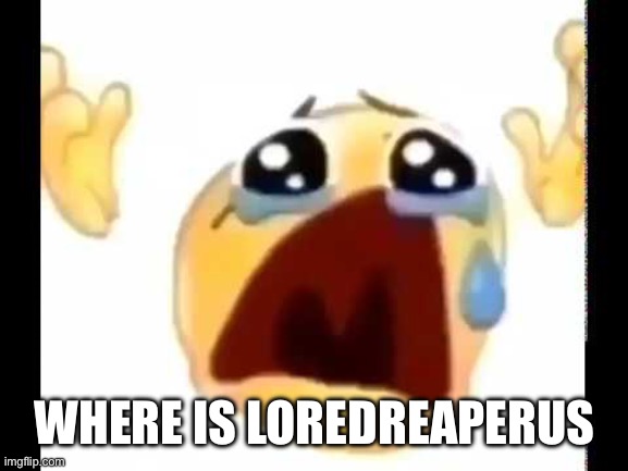 cursed crying emoji | WHERE IS LOREDREAPERUS | image tagged in cursed crying emoji | made w/ Imgflip meme maker