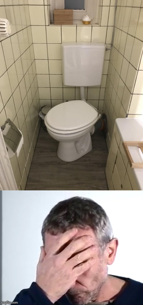 Crooked toilet | image tagged in michael rosen facepalm,toilets,toilet,you had one job,memes,design fails | made w/ Imgflip meme maker