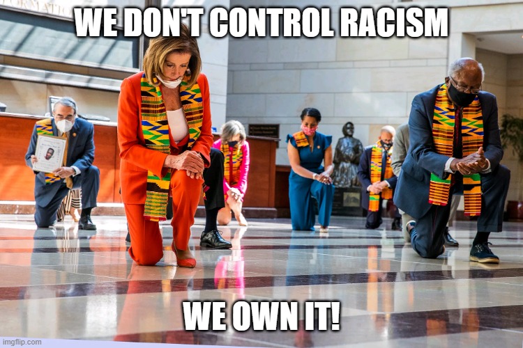 Democrats Kneeling | WE DON'T CONTROL RACISM WE OWN IT! | image tagged in democrats kneeling | made w/ Imgflip meme maker