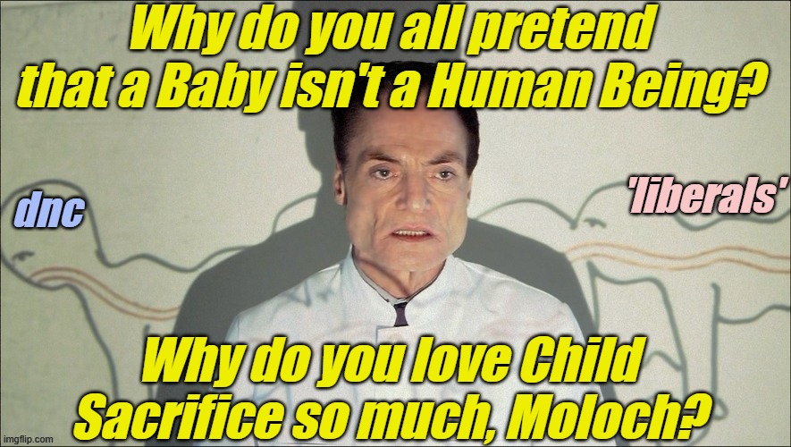 liberal-Centipede | Why do you all pretend that a Baby isn't a Human Being? Why do you love Child Sacrifice so much, Moloch? | image tagged in liberal-centipede | made w/ Imgflip meme maker