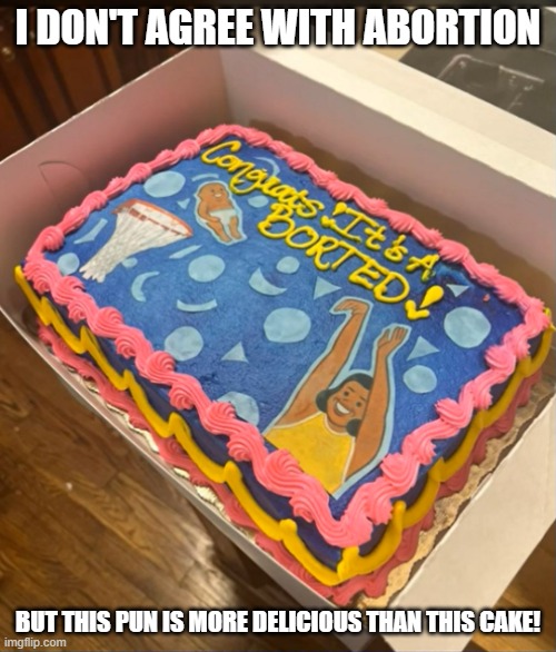 Nice Abortion Pun | I DON'T AGREE WITH ABORTION; BUT THIS PUN IS MORE DELICIOUS THAN THIS CAKE! | image tagged in puns,wow,terrible but good | made w/ Imgflip meme maker