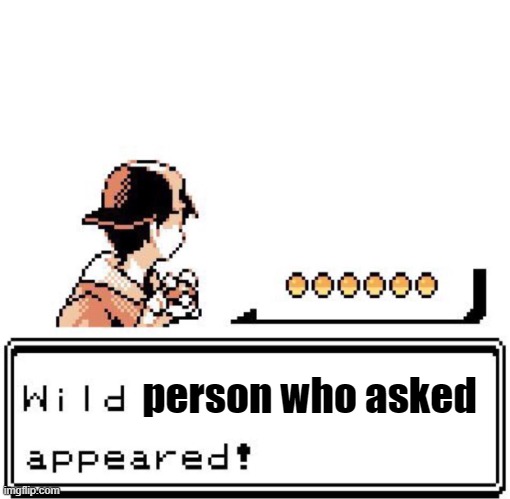 Blank Wild Pokemon Appears | person who asked | image tagged in blank wild pokemon appears | made w/ Imgflip meme maker
