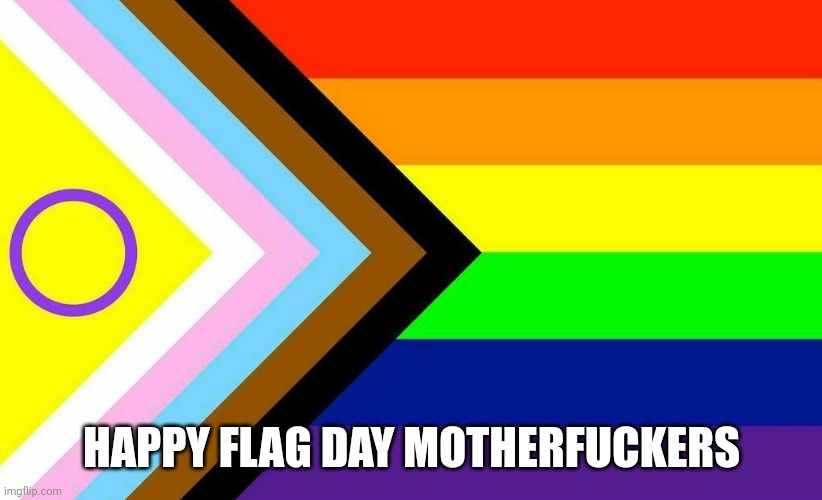 Progress Pride Flag | HAPPY FLAG DAY MOTHERFUCKERS | image tagged in progress pride flag | made w/ Imgflip meme maker