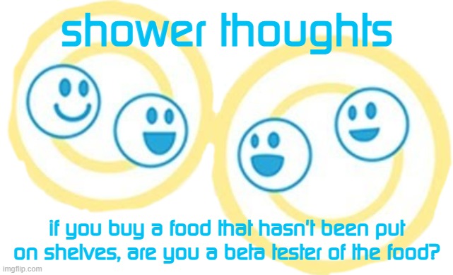 Wii Speak Channel | shower thoughts; if you buy a food that hasn't been put on shelves, are you a beta tester of the food? | image tagged in wii speak channel | made w/ Imgflip meme maker