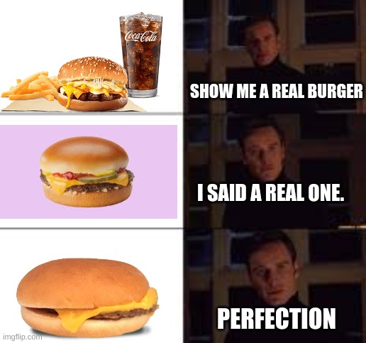 True tho. | SHOW ME A REAL BURGER; I SAID A REAL ONE. PERFECTION | image tagged in i said the real one,perfection | made w/ Imgflip meme maker