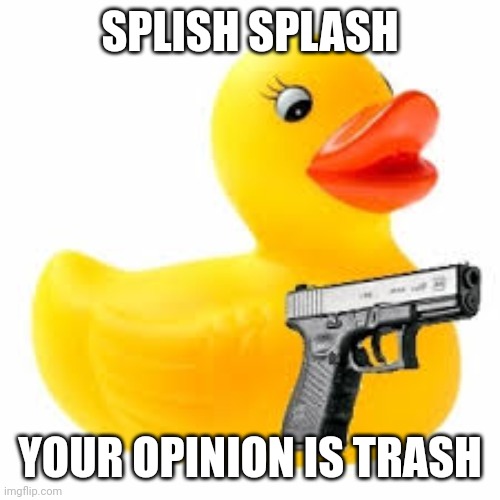 SPLISH SPLASH YOUR OPINION IS TRASH | image tagged in rubber ducky glock | made w/ Imgflip meme maker